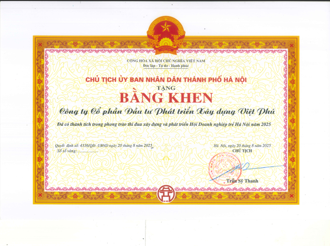 CẢM ƠN NHÀ ĐỒNG TÀI TRỢ ĐẠI HỘI ĐẠI BIỂU HỘI DOANH NGHIỆP TRẺ HÀ NỘI KHÓA IX, NHIỆM KỲ 2026 - 2031: CÔNG TY CP ĐẦU TƯ PHÁT TRIỂN XÂY DỰNG VIỆT PHÚ (THIẾU ẢNH)