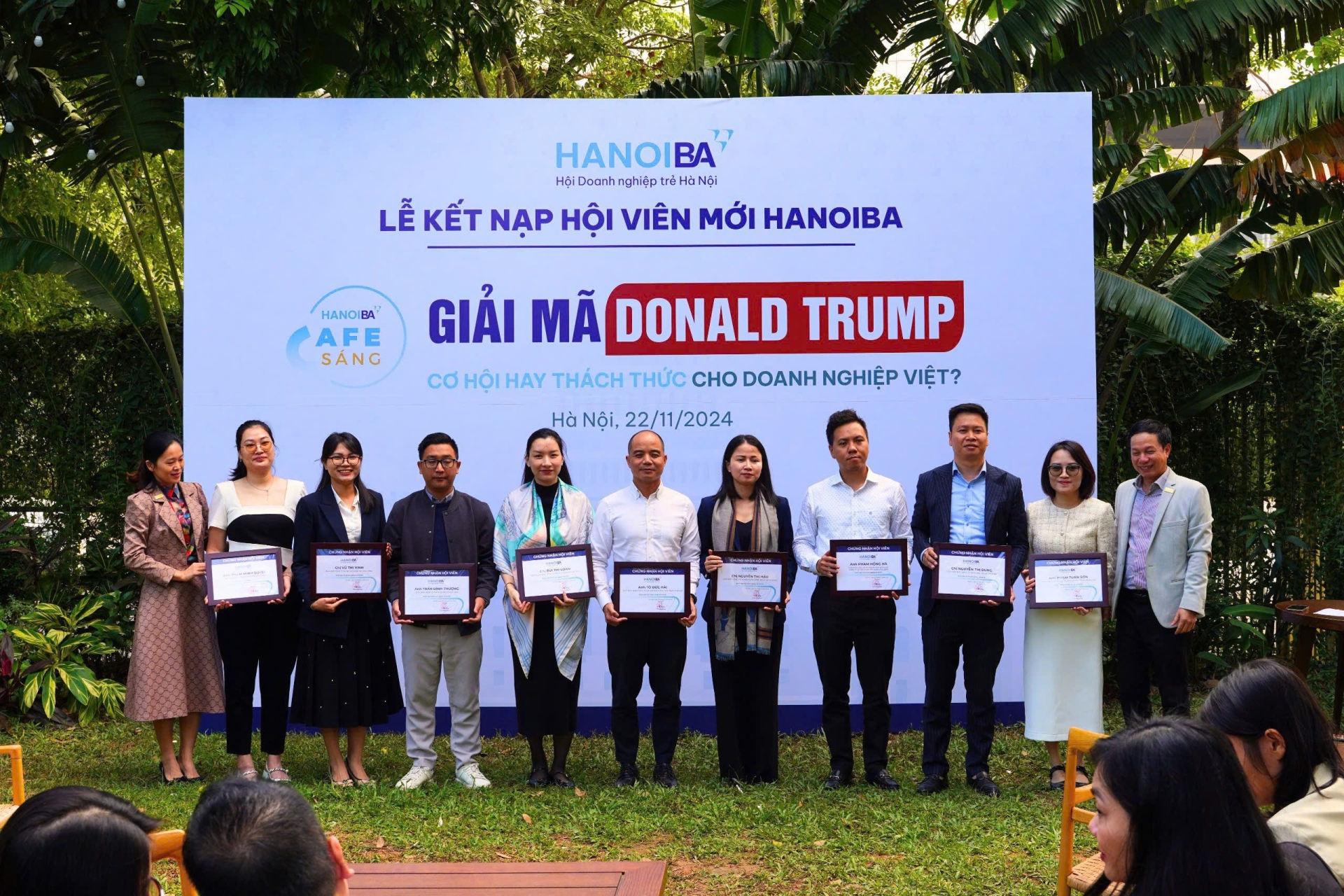 CAFE SÁNG CÙNG HANOIBA: GIẢI MÃ DONALD TRUMP - CƠ HỘI HAY THÁCH THỨC CHO DOANH NGHIỆP VIỆT - LỄ KẾT NẠP HỘI VIÊN MỚI HANOIBA