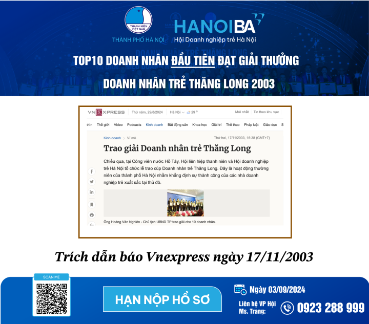 GIẢI THƯỞNG DOANH NHÂN TRẺ THĂNG LONG ĐẦU TIÊN NĂM 2003
