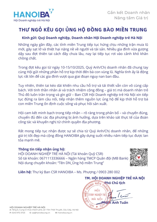 THƯ NGỎ KÊU GỌI ỦNG HỘ ĐỒNG BÀO MIỀN TRUNG