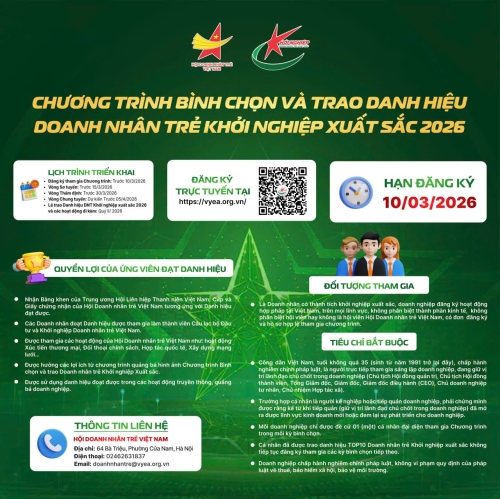 CHƯƠNG TRÌNH BÌNH CHỌN VÀ TRAO DANH HIỆU DOANH NHÂN TRẺ KHỞI NGHIỆP XUẤT SẮC NĂM 2026